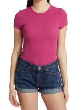 Rag & Bone Zoe Fitted T-Shirt in Deep Pink Size Large